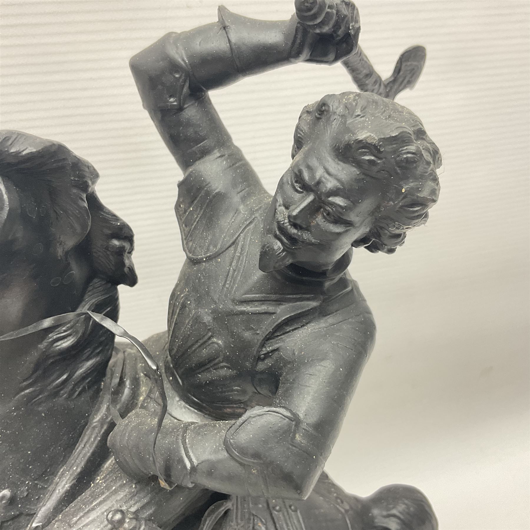 Pair of spelter warriors on horseback, H40cm