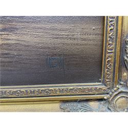 Barry Hilton (British 1941-): Moored Galleons at Night, oil on canvas signed 30cm x 40cm