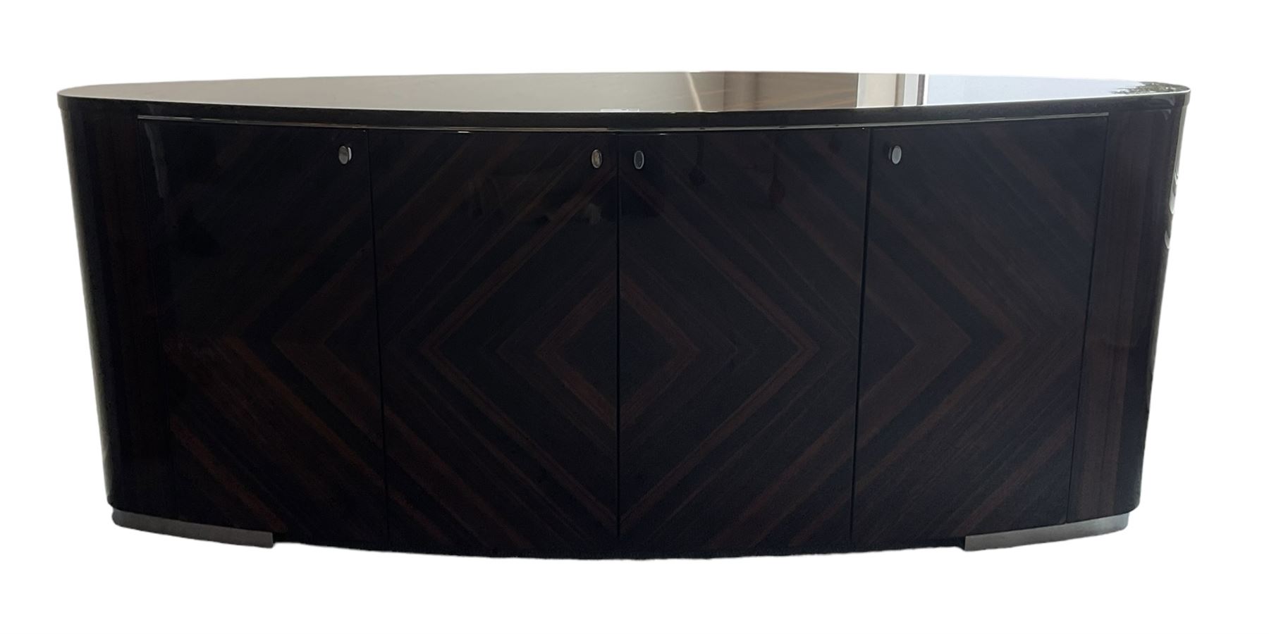 Giorgio Collection - Art Deco design macassar ebony 'Luna' sideboard of elongated oval form, fitted with four cupboards enclosing shelves, retailed by Harrods