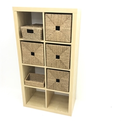 Ash eight cube storage box unit with  six wicker storage units, W79cm, H150cm, D40cm