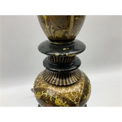  Kashmiri papier mache table lamp, open spiral twist column decorated with flowers, on a turned base,  H43cm
