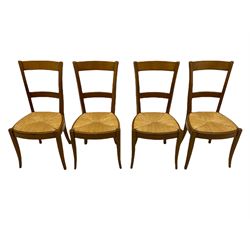 Grange Furniture cherry wood dining table, and eight chairs with rush seats