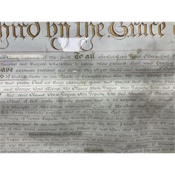 Large 18th century framed and glazed Indenture for King George III to George Rivers, Lord Rivers of Straths Saye, including frame H92.5cm L107.5cm