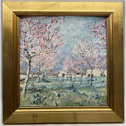 Edgar Wood (British 1860-1935): Blossom Trees, oil on unstretched canvas signed and dated '19, 33cm x 32cm