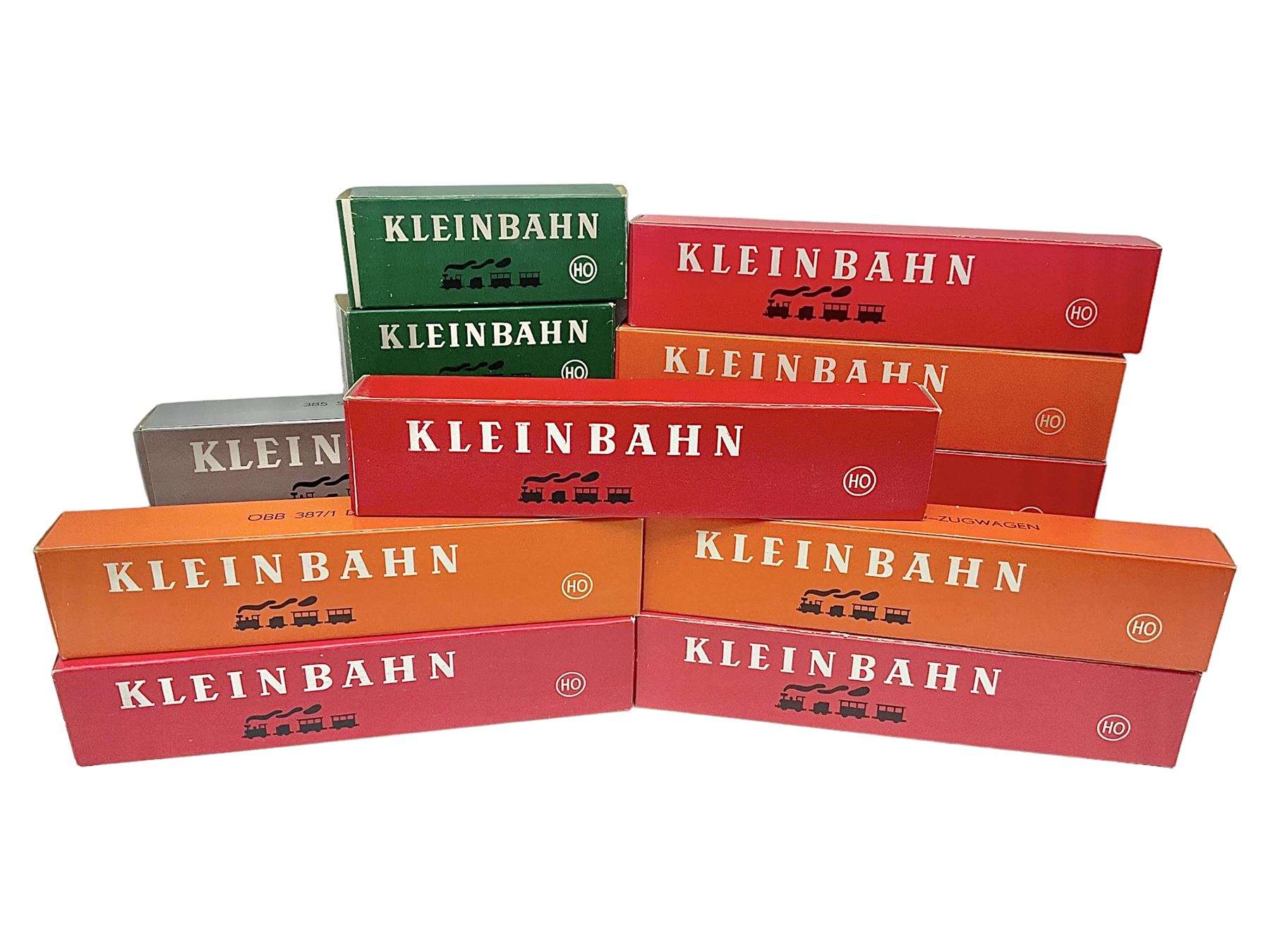 Kleinbahn HO gauge - thirteen passenger coaches - five 398 2.Klasse Eurofima Reisezugwagen; four OBB 387/1 D-Zugwagen; two 385 Schlafwagen; and two 370 Personenwagen 2 achsig; all boxed (13)