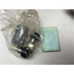 W. Watson & Sons Ltd lacquered brass compound microscope circa 1910, the back foot signed W. Watson & Sons Ltd, 313 High Holborn London and numbered 8193, together with a boxed collection of glass microscope biological sample slides