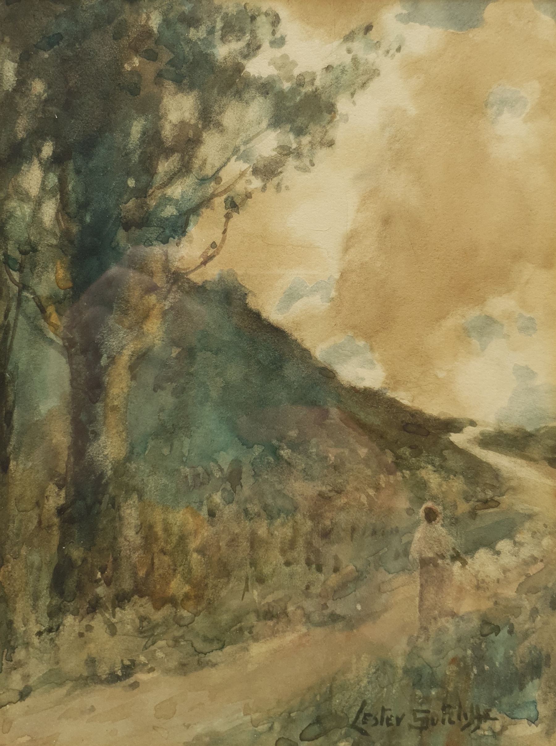 Lester Sutcliffe (British 1848-1943): 'Homeward Flock', watercolour signed 19cm x 14.5cm; 'Silver Birch', monochrome lithograph signed and titled in pencil 57cm x 32cm (2)