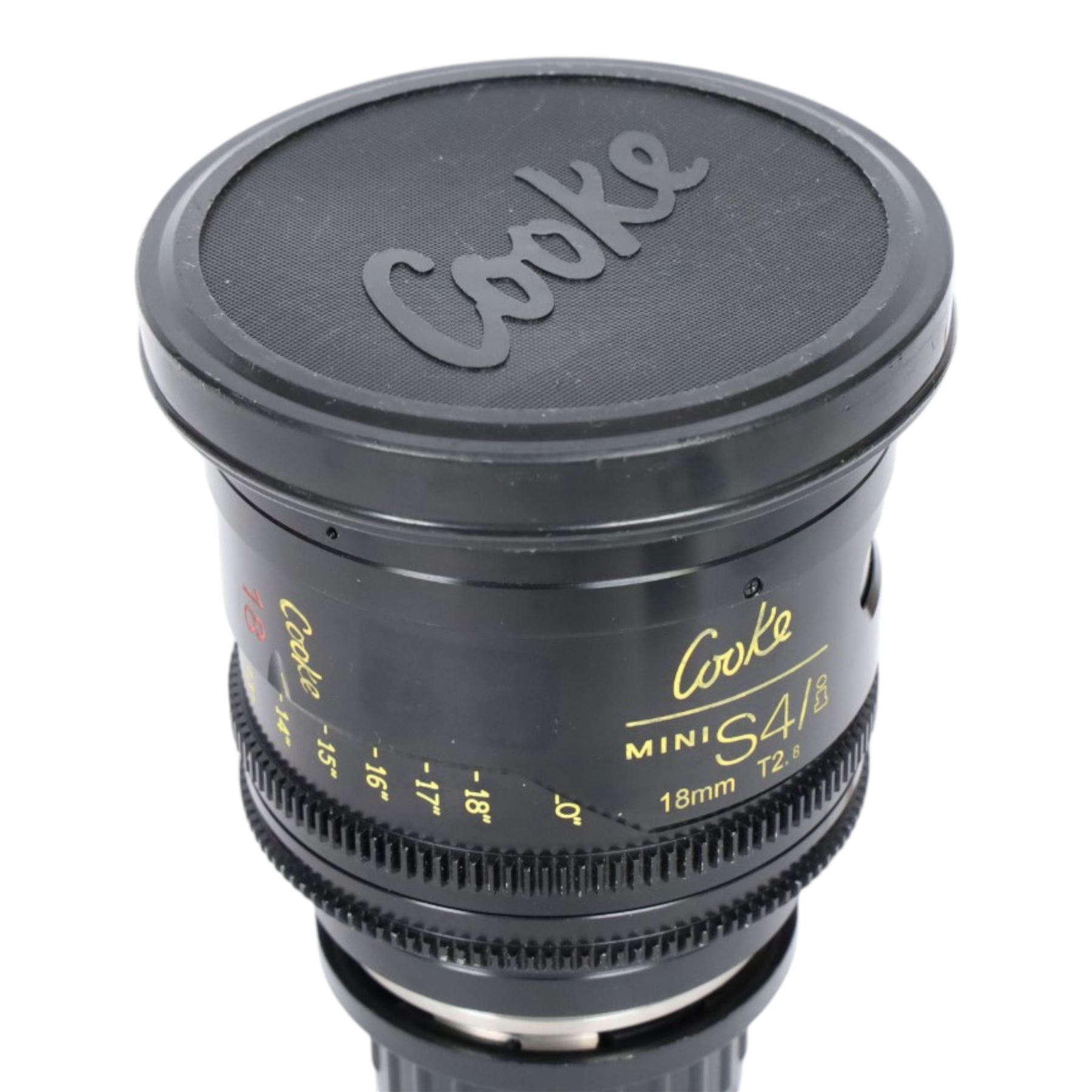 Cooke Mini S4/i 18mm T2.8 prime lens with PL mount, serial no. 8018-0714, with front and back lens caps
