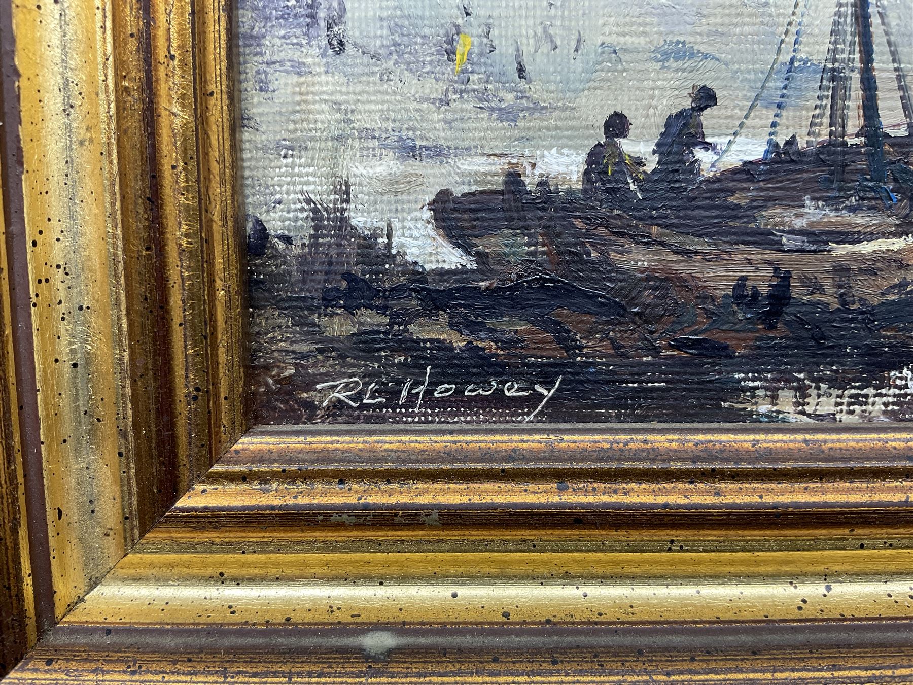 Robert Leslie Howey (British 1900-1981): Low Tide Whitby Harbour, oil on canvas board signed 13cm x 18cm