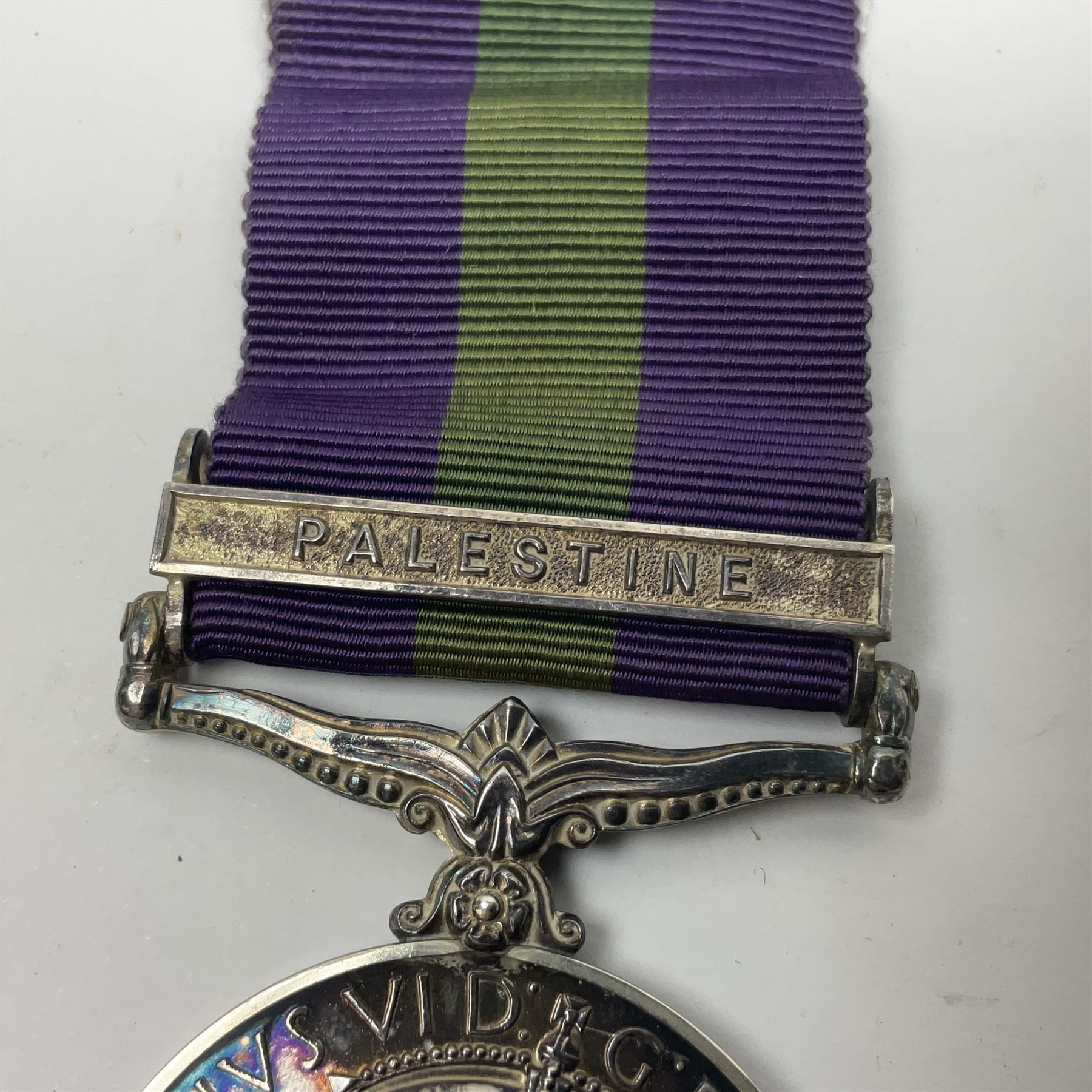George VI General Service Medal with Palestine clasp awarded to 64155 Dvr. E. Hattersley R.A.S.C.; with ribbon