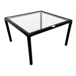 Habitat tubular steel coffee table, inset glass top with red line grid