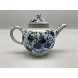 18th century Bow miniature or toy teapot and cover, circa 1765-1768, decorated with fruiting vines in underglaze blue, approximately H9cm