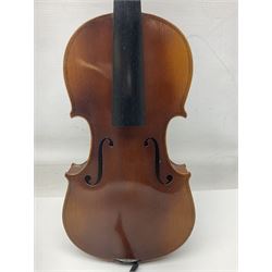 German Saxony three-quarter size violin c1900 with 33cm two-piece maple back and ribs and spruce top L55.5cm overall; and a Czechoslovakian three-quarter size violin c1970s; both in carrying cases (2)
