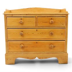 Victorian pine chest, galleried three quarter top, fitted with two short and two long draw...