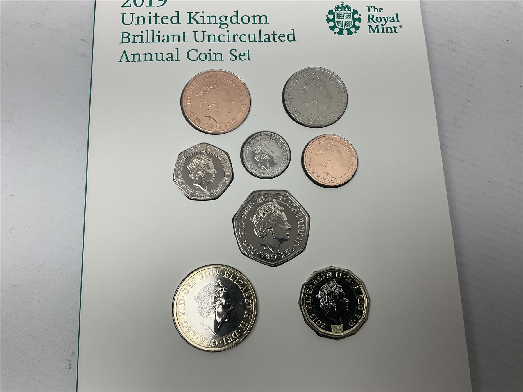 The Royal Mint United Kingdom 2019 brilliant uncirculated annual coin set, in card folder