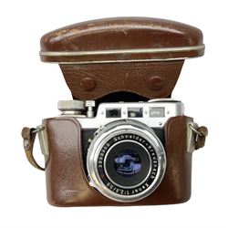 Diax IIa Rangefinder camera body with 50mm f/2.8 Xenar lens, in leather camera case