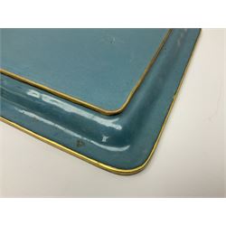 20th century Chinese cloisonne enamel smoking set, comprising two ashtrays, box and tray, with floral and foliate scrolling on green ground