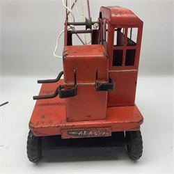 Mamod TE1a steam traction engine with burner, bunker, steering rod and funnel; red and black painted Tri-ang tin-plate Jones KL44 mobile crane; and two Hull Savings Bank Home Safe money boxes; all unboxed (4)