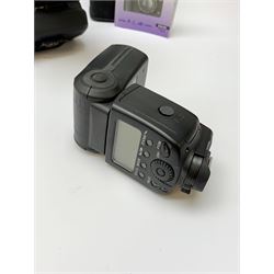 Canon EOS 5D camera body with Canon 'BG-E6' battery grip, Canon 'Speedlite 580EXII' flash and Canon lens 'Canon Zoom Lens EF 24-105mm 1:4 L IS USM' with Canon EOS 5D Mark II instruction manual