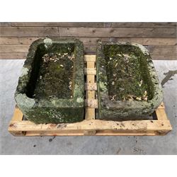 Two 19th century rectangular stone troughs (W72cm, D46cm, H25cm & W70cm, D44cm, H23cm)