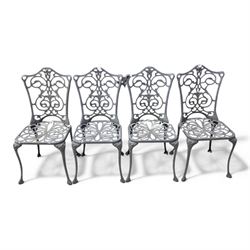 Cast aluminium garden table and four chairs in dark grey