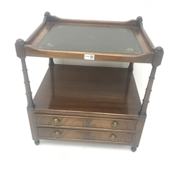 Georgian style mahogany lamp table, inset leather top, two drawers, W56cm, H60cm, D49cm