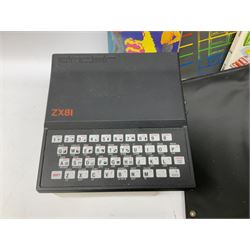 Sinclair 128K ZX Spectrum +2, Sinclair ZX81, both with power leads and quantity of other early computer accessories to include game cassettes, manuals and books etc