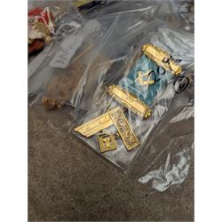 Collection of Masonic jewels, including silver example, together with military pin badges, two silver necklaces and other collectables