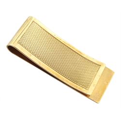 9ct gold money clip, engine turned decoration by William H Manton, Birmingham 1982, approx 15.34gm