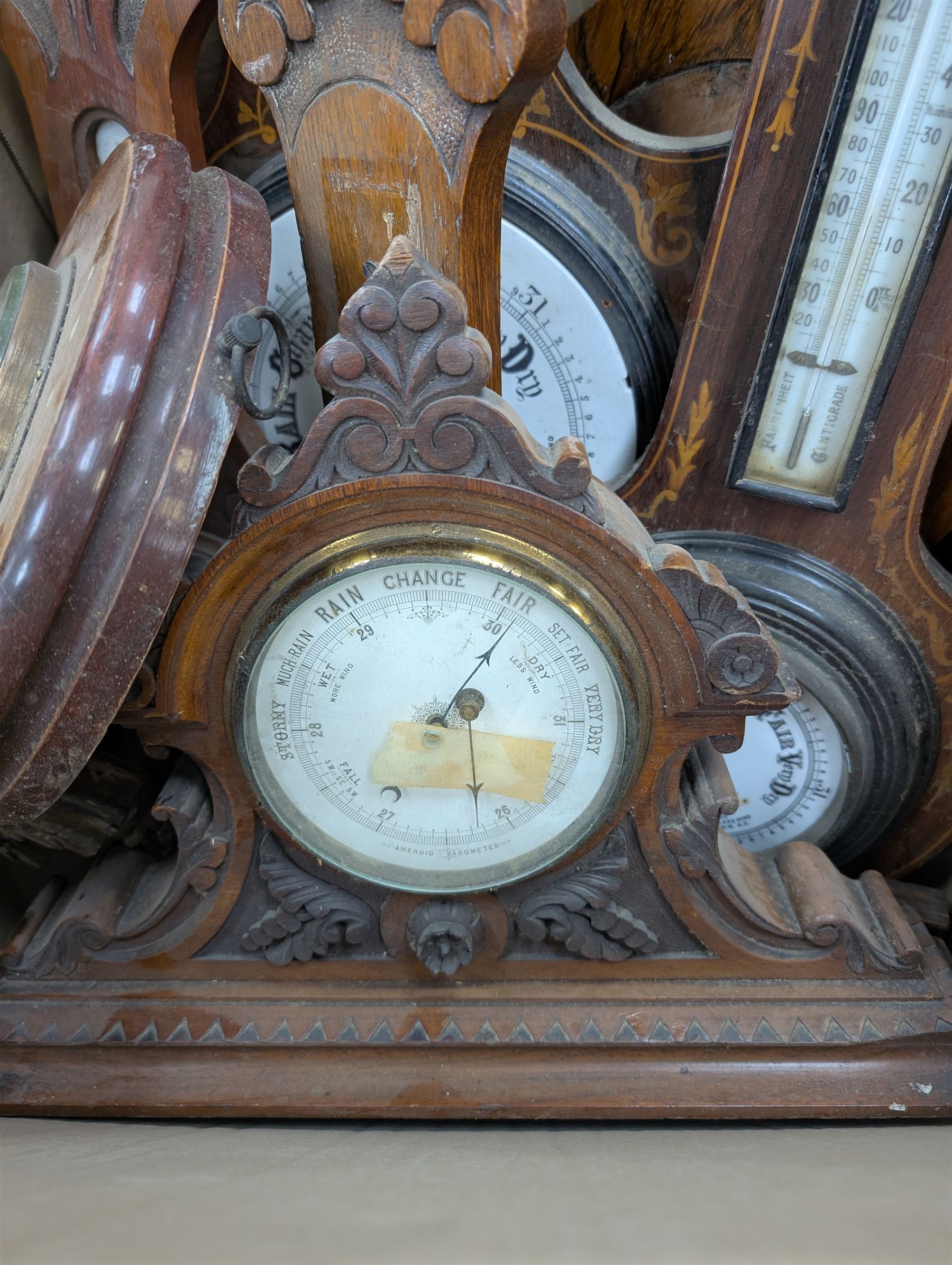 Collection of barometers and barometer parts, in two boxes