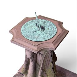 Late 20th century terracotta twin swan sundial, well figured seated back to back with shaped top, raised on four sectional base. Measurements exclude base.
Base: 60cm x 60cm