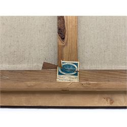 Edgar Freyberg (German 1927-2017): 'Surf' Waves Breaking on a Crag, oil on canvas signed, titled on label verso 50cm x 100cm