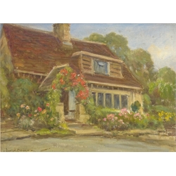  Rural Cottage Scene, oil on canvas laid onto board signed by Owen Bowen (Staithes Group 1873-1967) 29.5cm x 39.5cm  