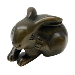 Netsuke in the form of a rabbit, signed to base