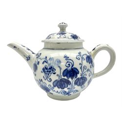18th century Bow miniature or toy teapot and cover, circa 1765-1768, decorated with fruiting vines in underglaze blue, approximately H9cm
