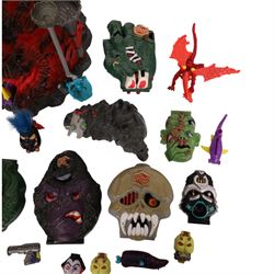 Bluebird Toys Mighty Max playsets, figures and accessories, comprising Trapped in Skull Mountain, Storm's Dragon Island, Droid Invader, Survives Corpus, Dread Heads, two Brain Face Shrunken Heads and a Shrunken Head Vampire, Ape King Doom Zone, Skull Dungeon, Slays the Doom Dragon, Crushers the Hand Doom Zone, ten Mighty Max figures and other figures and accessories 