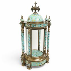 20th century Chinese cloisonne style portico display stand with urn mounted domed top and ...