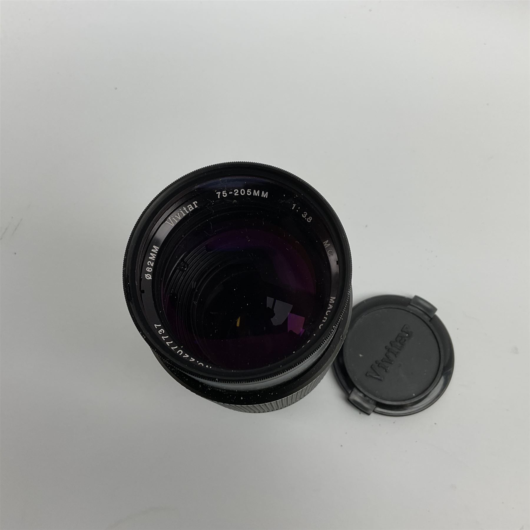 Olympus OM2 camera, 'no.264258', fitted with Olympus 'OM System G.Zuiko Auto-W 1:2.8 f35mm' lens and two other lenses, in a carry case