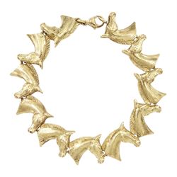9ct gold horse head link bracelet, Sheff