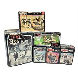 Star Wars - Return of the Jedi Scout Walker Vehicle, Speeder Bike Vehicle and Vehicle Maintenance Energiser; together with The Empire Strikes Back Cap-2 Captivator and MTV-7 Multi-Terrain vehicle; and Waddingtons 1977 Star Wars Entering the City jig-saw puzzle; all boxed (6)