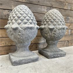 Pair of cast stone Pineapple wall top or gatepost pier finials