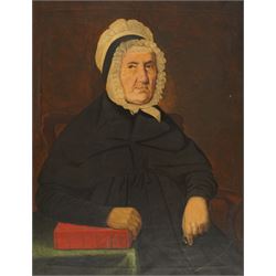LTH (British Mid-19th century): Portrait of Mary Highley Aged 96 Holding a Holy Bible, oil...