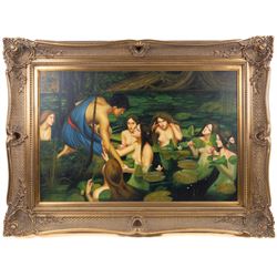 After John William Waterhouse (British 1849–1917): Hylas and the Nymphs, large oil on canvas unsigned 60cm x 90cm, in large gilt frame