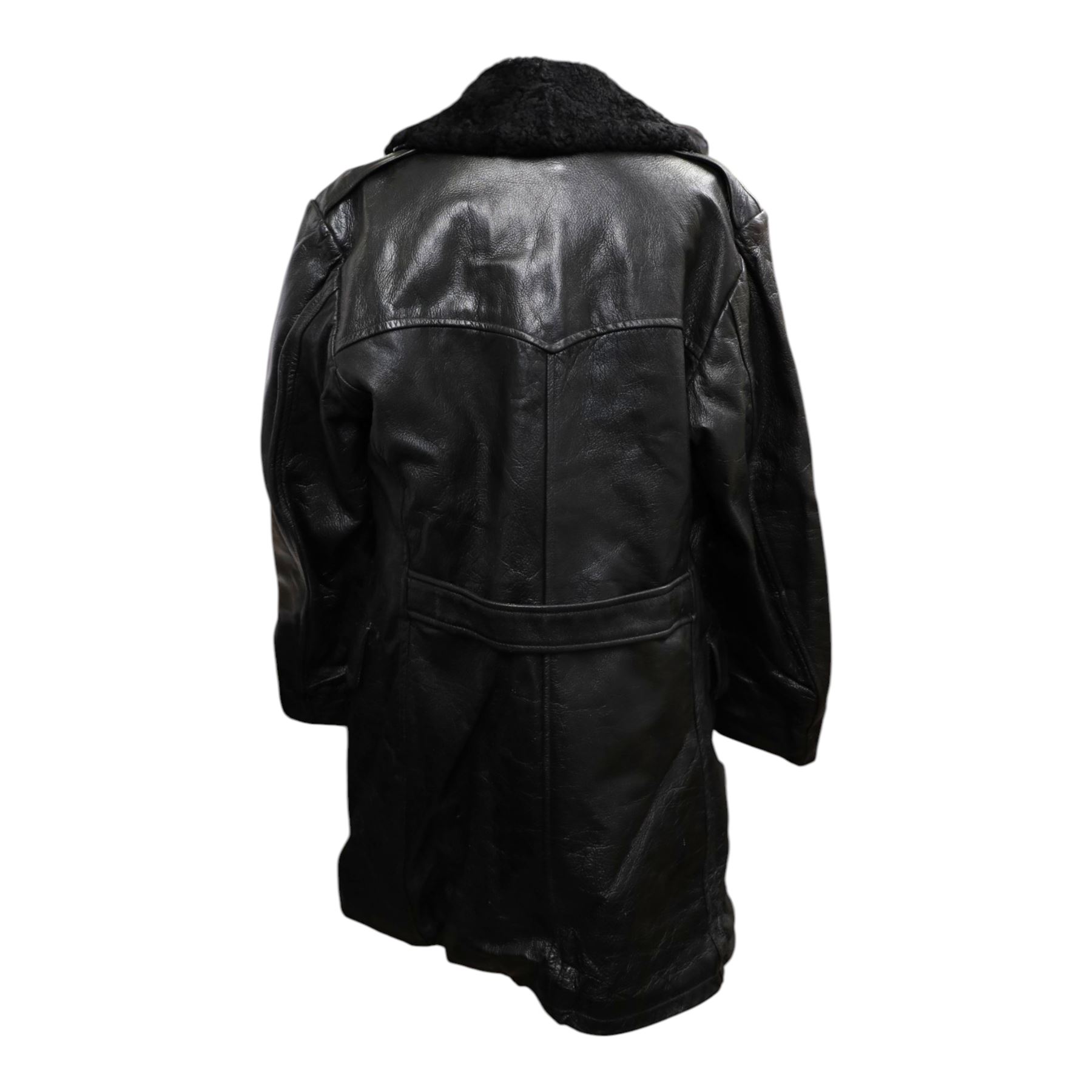 Swedish green army field coat, M1909, with a sheepskin lining and military leather jacket 