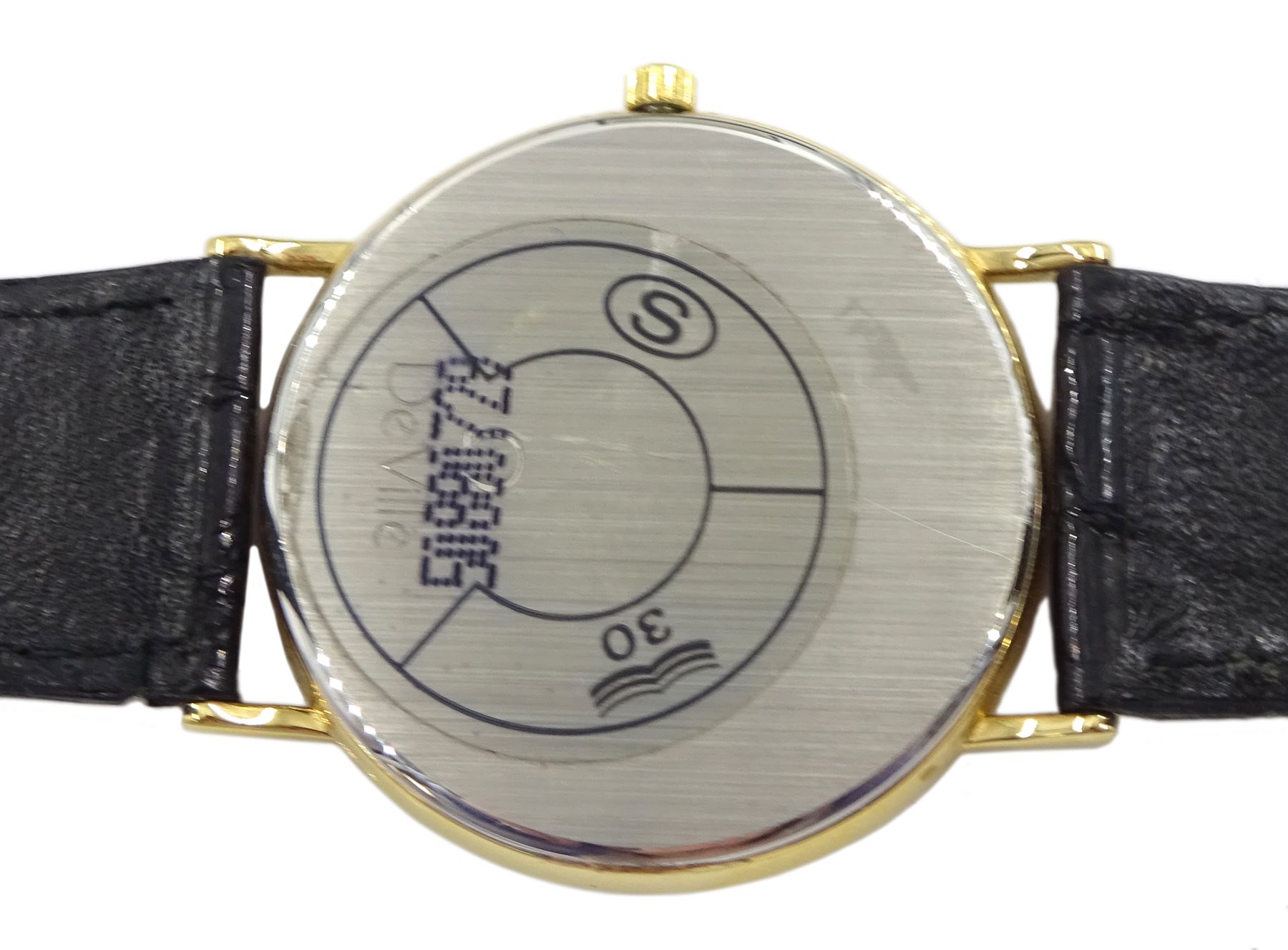 Omega De Ville gentleman's gold-plated gentleman's quartz wristwatch, Ref. 195 0075.2, Cal. 1375, on original black leather strap, boxed