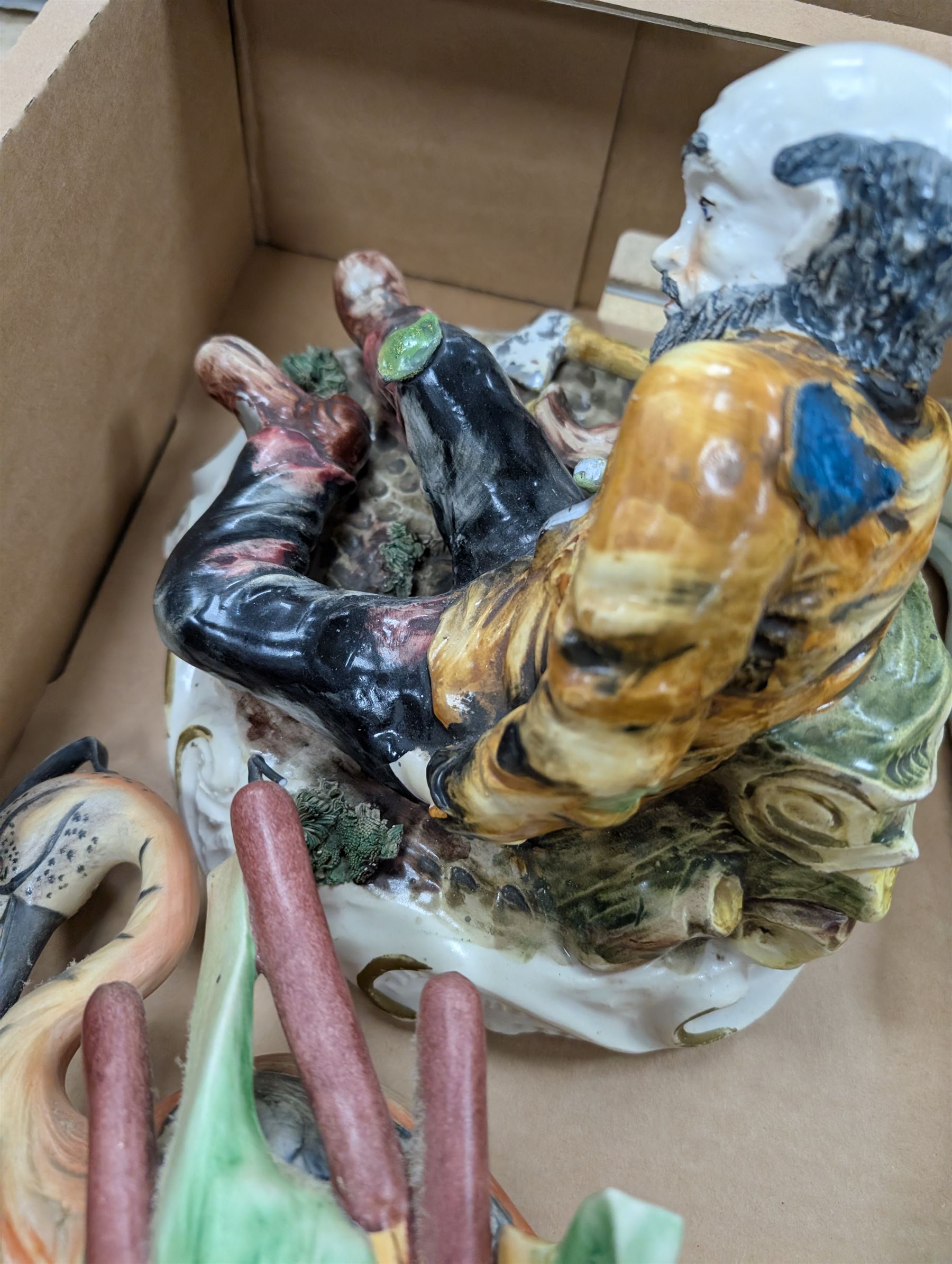 Collection of figures, including Border Fine Arts Grey Thoroughbred Stallion, Capodimonte Heron and Tramp, etc