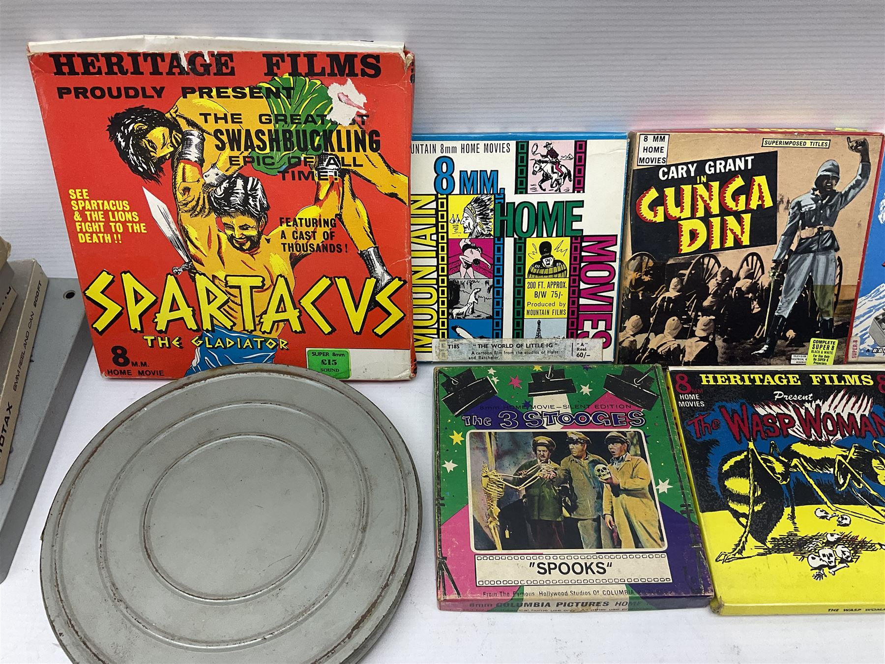 Film reels, mostly 8mm, to include Charlie Chaplin, Laurel & Hardy, The 3 Stooges, Spartacus the Gladiator etc 