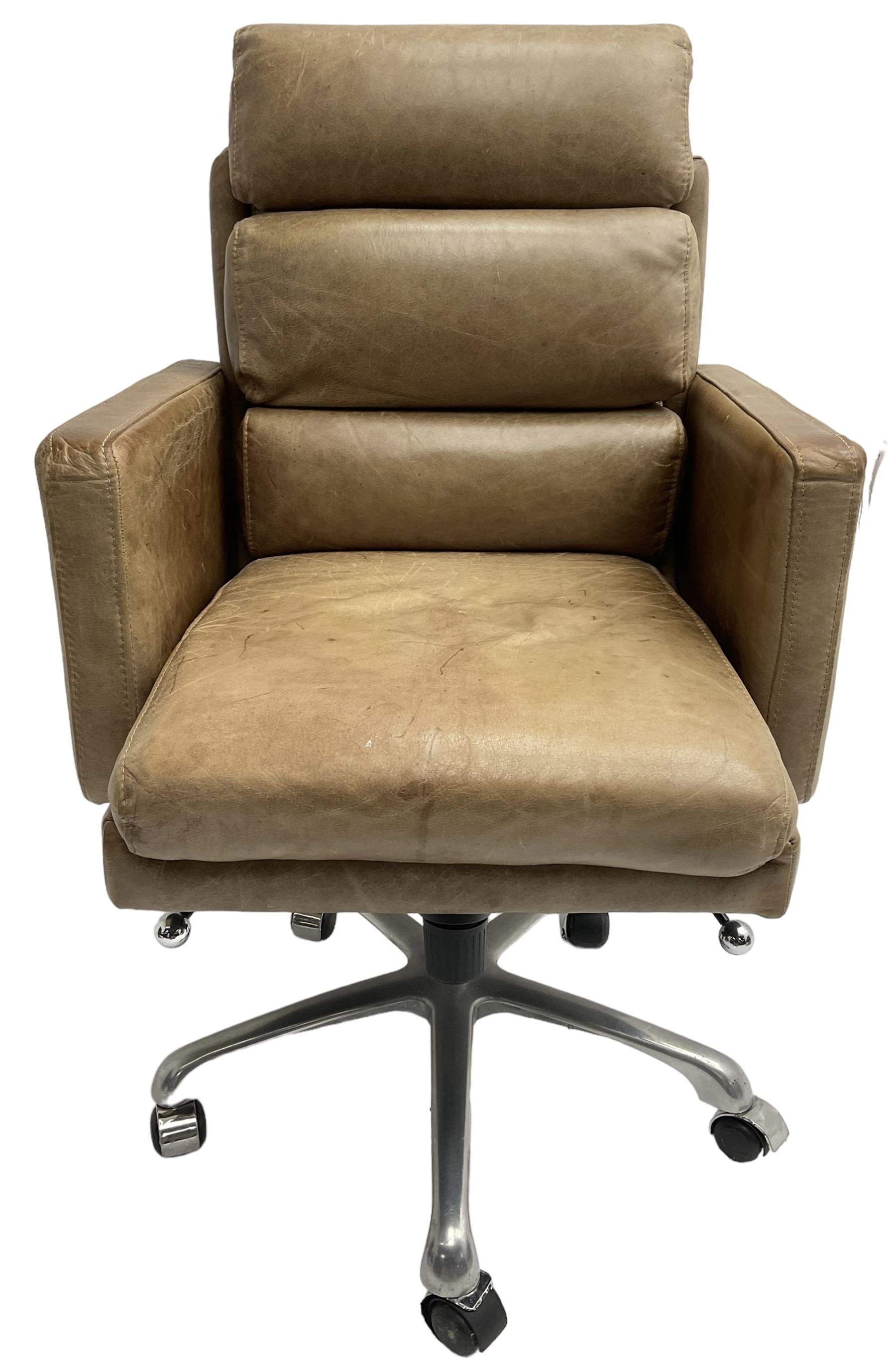 Halo - 20th century 'Kipling' desk chair, upholstered in tan leather, raised on chrome  base with adjustable and swivel action