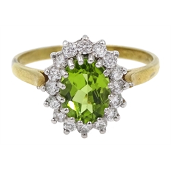 Silver-gilt peridot and cubic zirconia ring, stamped Sil