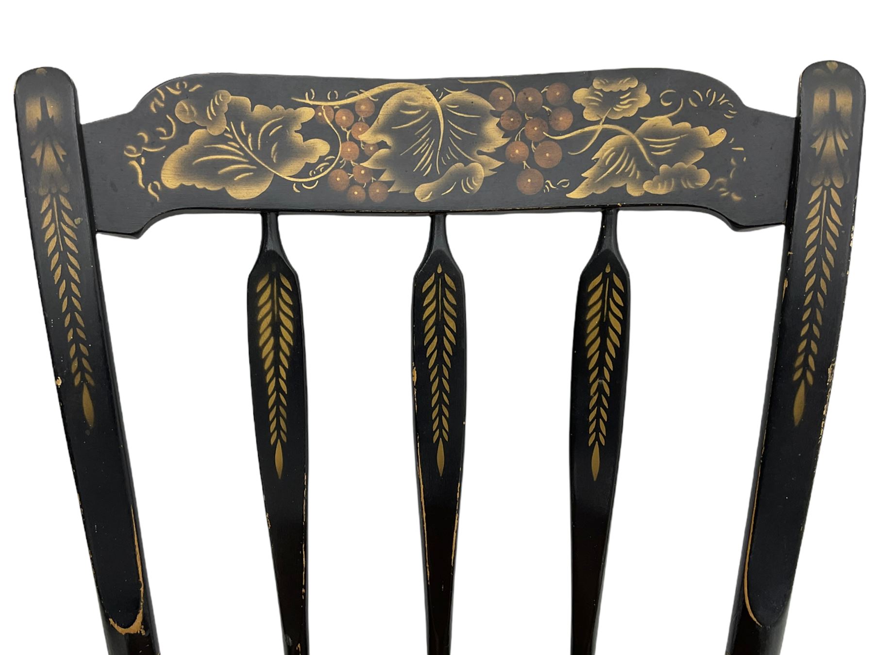 Set of four Hitchcock chairs, ebonised and painted detail